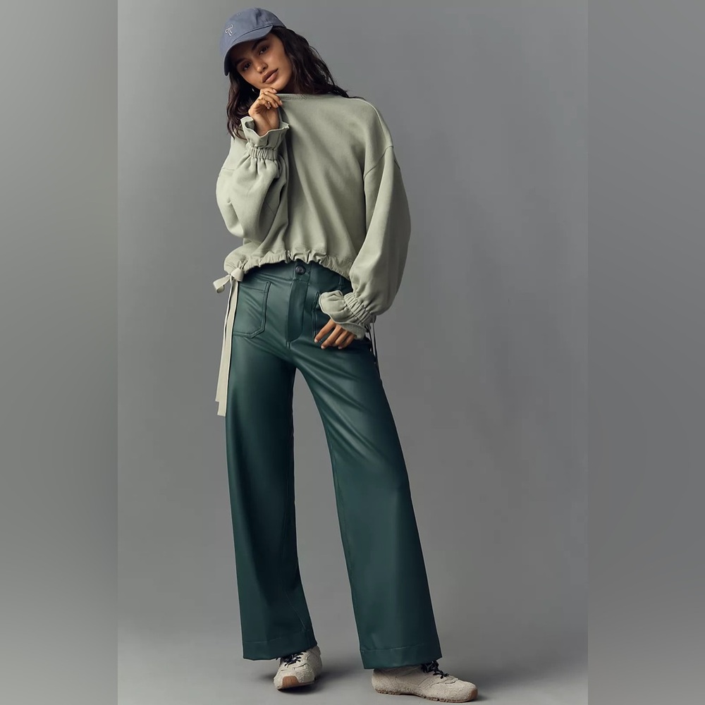 NWT! Maeve Colette Faux-Leather High-Rise Wide-Leg Full-Length Pants - Size 32 🎆